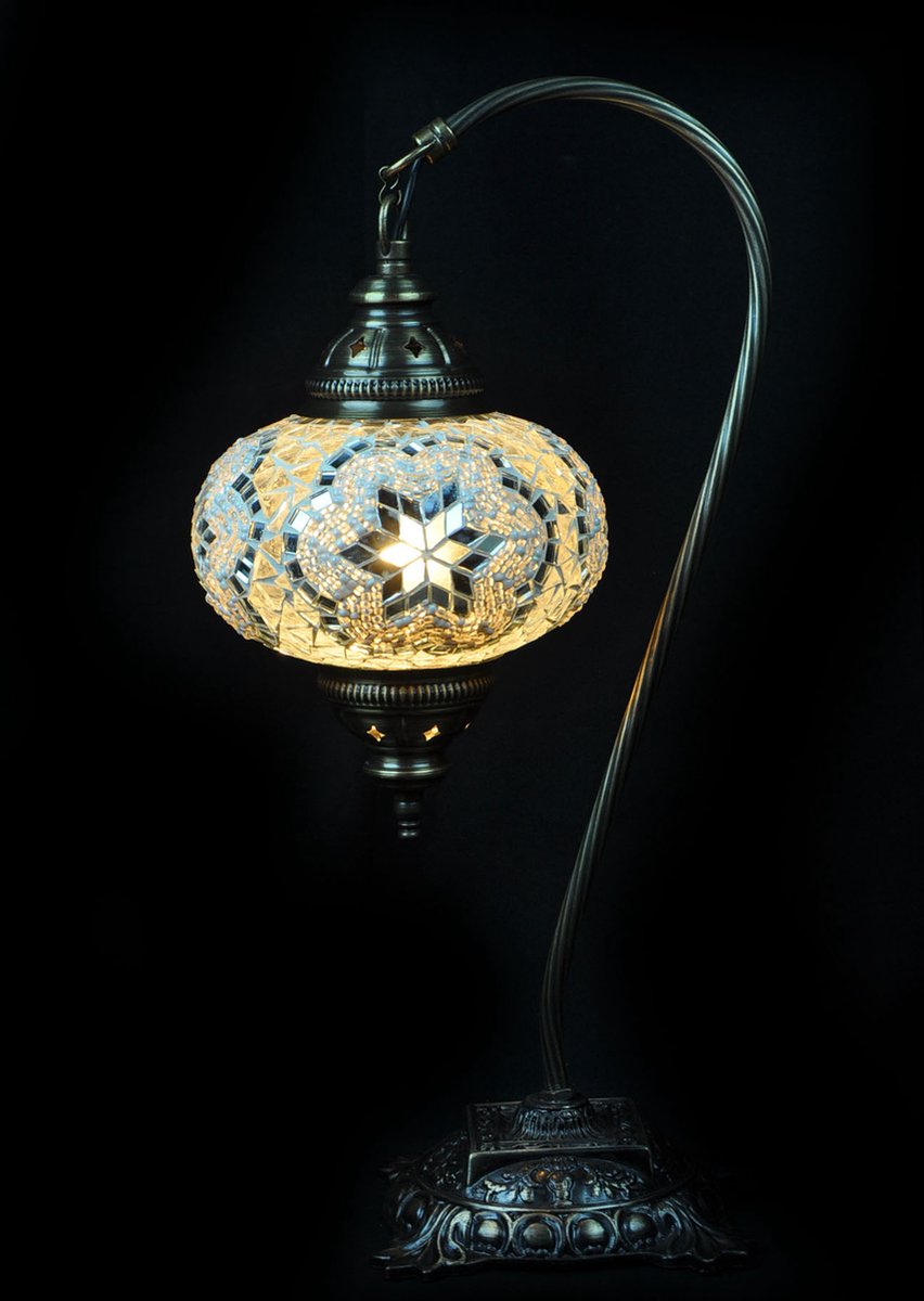 Turkse Lamp - Tafellamp - Boogmodel - Mozaïek Lamp - Marokkaanse Lamp - Oosters Lamp - ZENIQUE - Authentiek - Handgemaakt - Wit