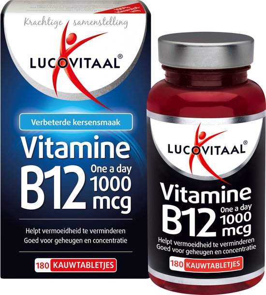 Lucovitaal Vitamine B12 1000 mcg, 180 Kauwtabletten, Vegan, Voor Volwassenen, Voor Vermoeidheid en Zenuwstelsel