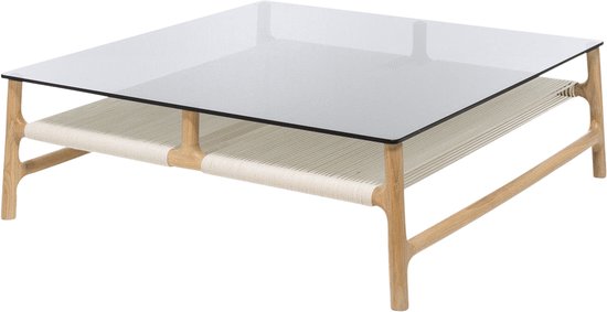 Gazzda Fawn coffee table houten salontafel whitewash - met glazen tafelblad grey - 120 x 60 cm