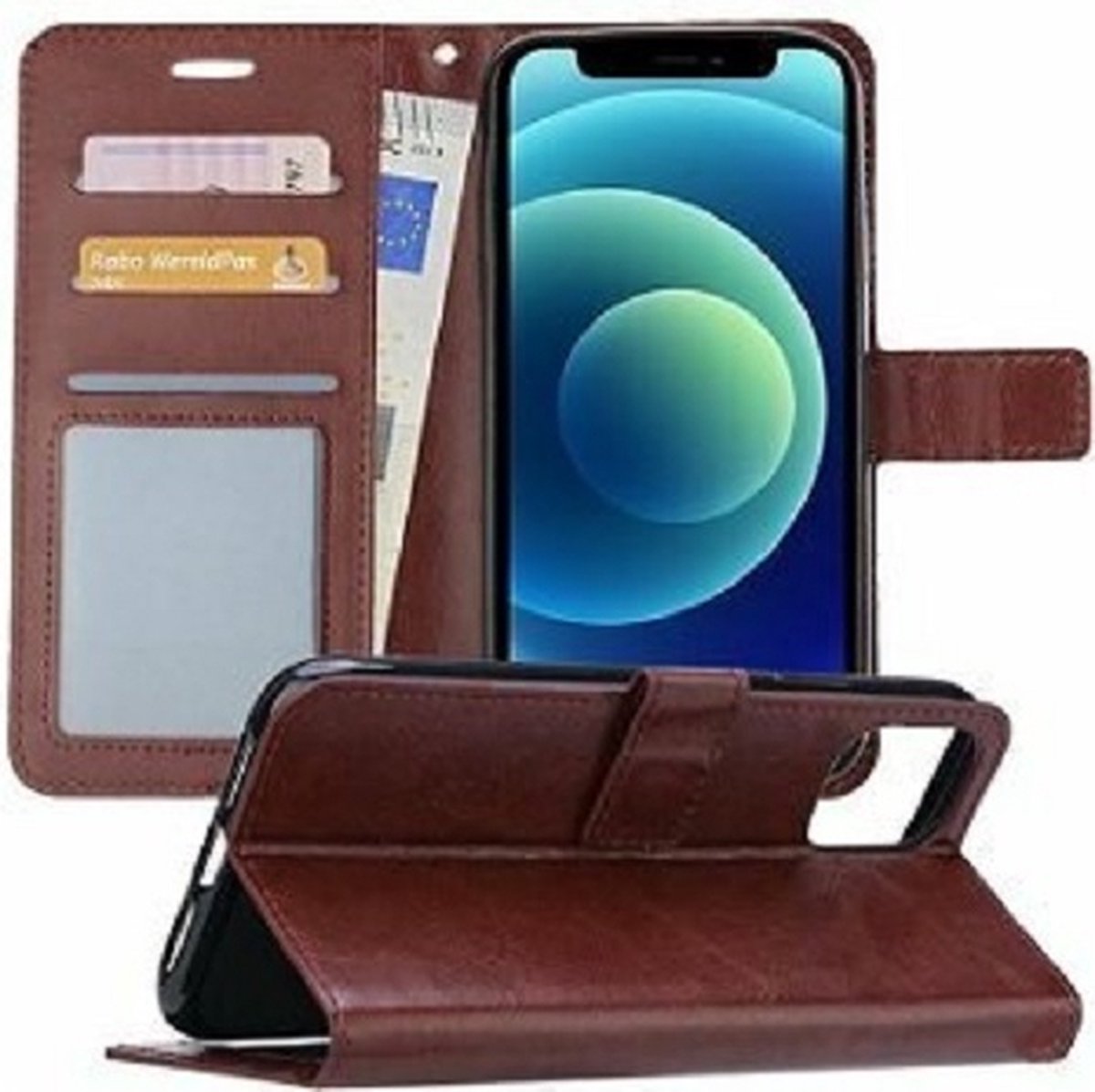 iPhone 12 Pro Max Hoesje Met Pasjeshouder Bookcase Bruin
