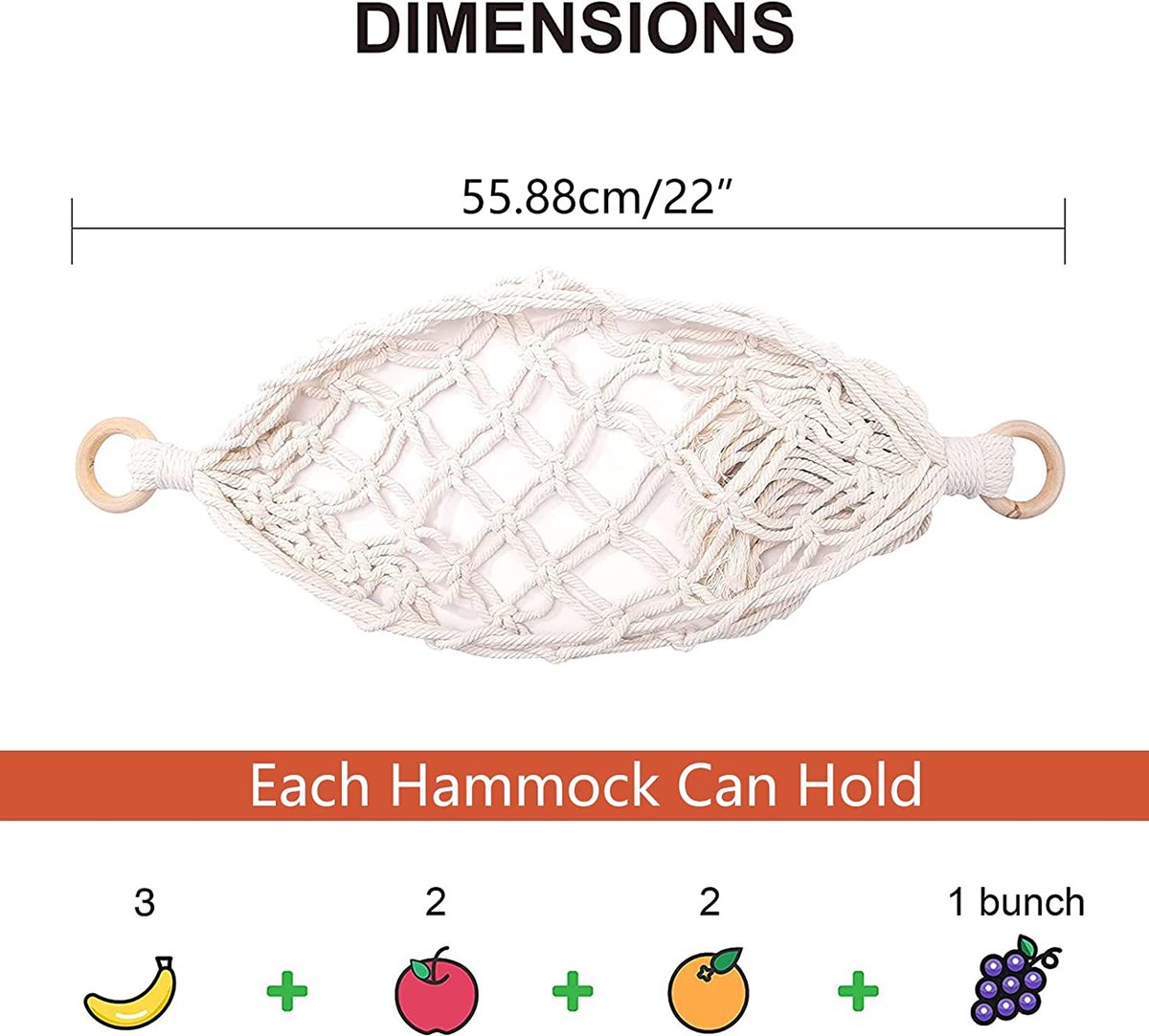 ZRSWV 2 Stks Macrame Fruit Hangmat Mand, Opknoping Fruit Hangmat Voor Keuken Onder Kast, Handgeweven Opknoping Fruit Houder Voor Thuis Boot Camper RV