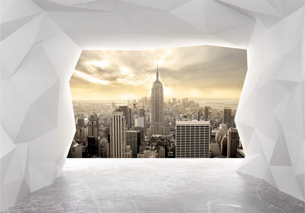 Fotobehangkoning - Behang - Vliesbehang - Fotobehang Uitzicht op New York 3D - Disharmony of Worlds - 400 x 280 cm