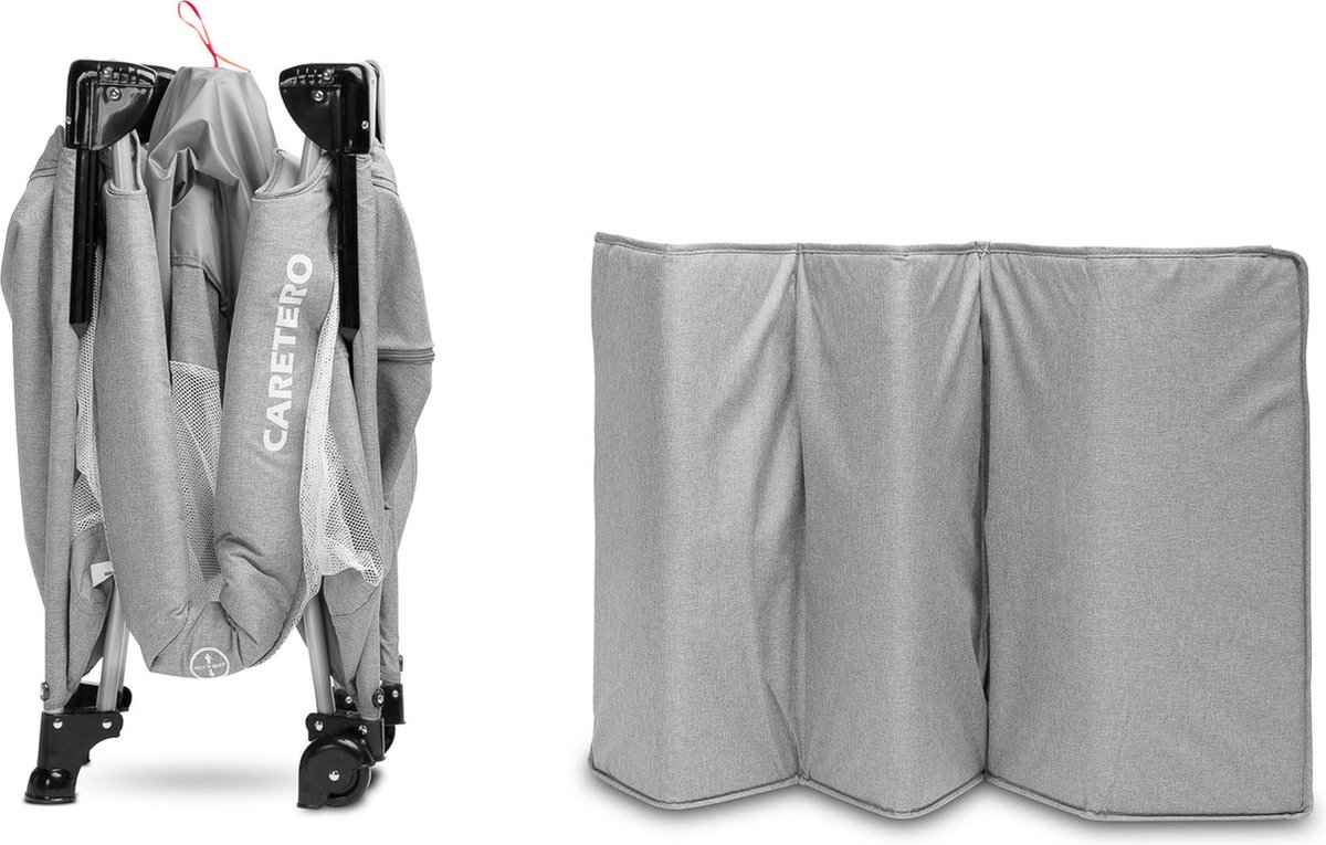 CARETERO Basic Plus babyreisbedje met matras 120x60 cm - Opvouwbaar reisbedje voor baby's tot 15 kg - vanaf geboorte tot 4 jaar - inclusief transporttas - Grijs
