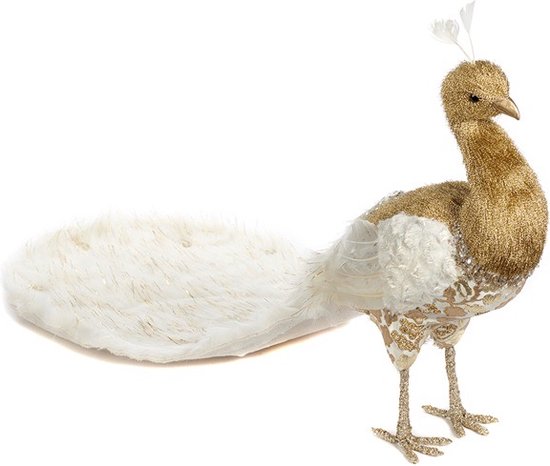 Goodwill - Feath. Brocade Peacock - wit/goud - 38 cm