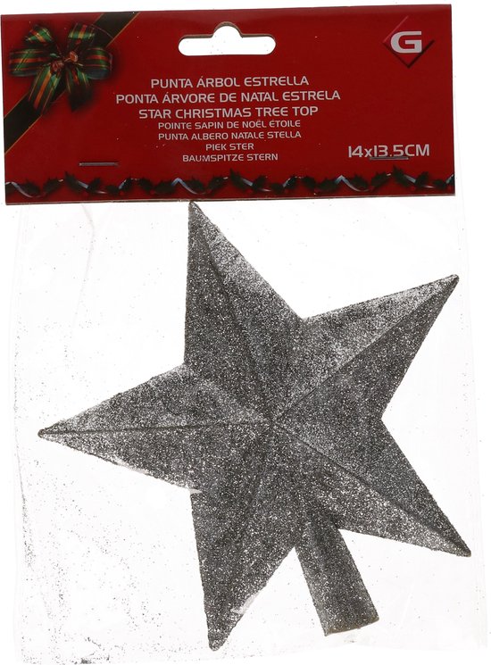Gerim Mini Kerstboom piek - zilver - 14 cm - met glitters | bol.com