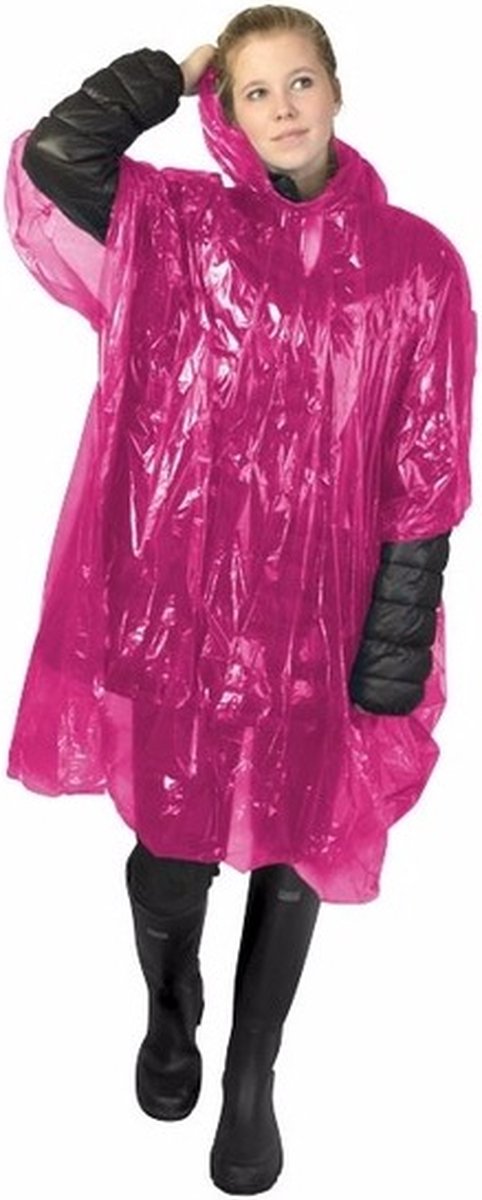 6x stuks wegwerp regenponcho roze voor volwassenen - Merkloos