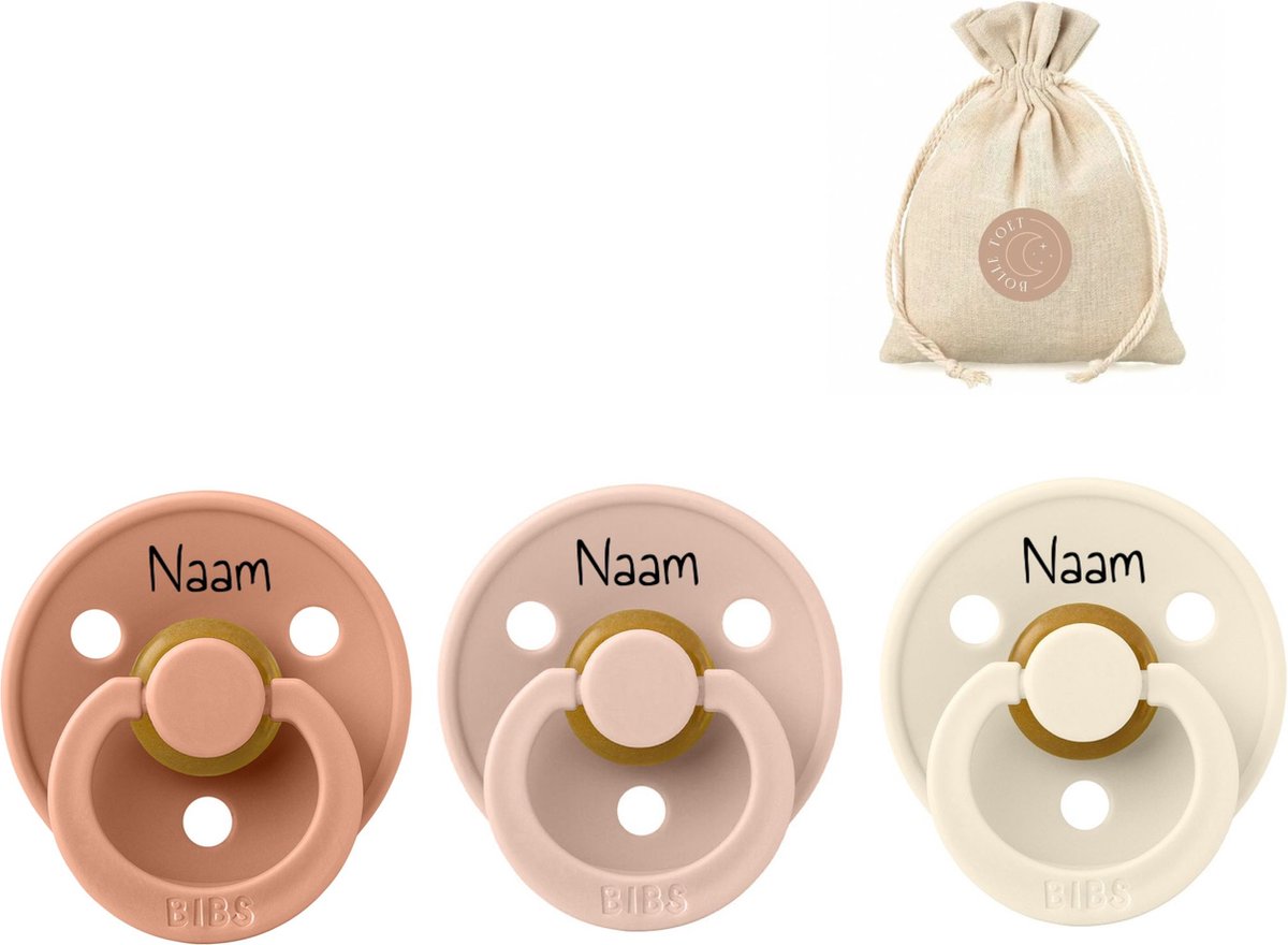 Goedkoopste BIBS fopspenen met naam | T2 | Peach, Blush, Ivory | 6-18 maanden | spenen | speen | fopspeen | BolleToet speenzakje