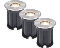 HOFTRONIC 3x HOFTRONIC Maisy - Grondspots LED voor buiten - Rond - RVS - IP65 Waterdicht - Verwisselbare GU10 - 5 Watt 400 Lumen - 4000K neutraal wit - 3 jaar garantie