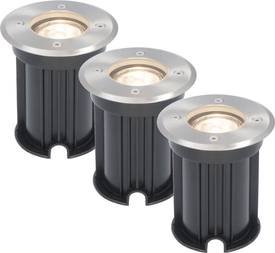 HOFTRONIC 3x HOFTRONIC Maisy - Grondspots LED voor buiten - Rond - RVS - IP65 Waterdicht - Verwisselbare GU10 - 5 Watt 400 Lumen - 4000K neutraal wit - 3 jaar garantie