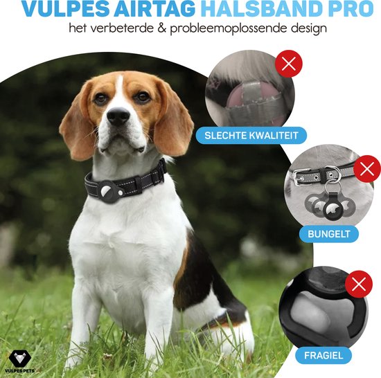 Vulpes Goods® Pets - Hondenhalsband geschikt voor Apple AirTag - Apple Airtag Halsband voor Honden Pro - Veilig, lichtgewicht, reflecterend & comfortabel - Anti-kras en Waterbestendig - Incl. 2 accessoires - 36-44 CM - M - Vulpes goods