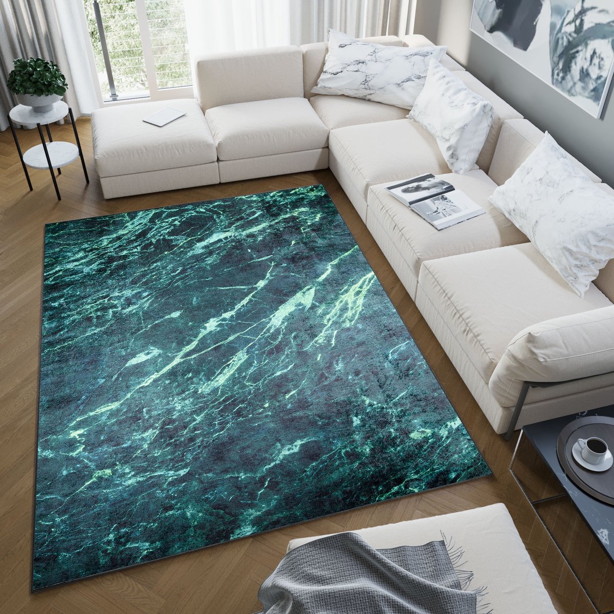 Tapiso Toscana Vloerkleed Abstract Donkergroen Laagpolig Tapijt Maat- 160x230