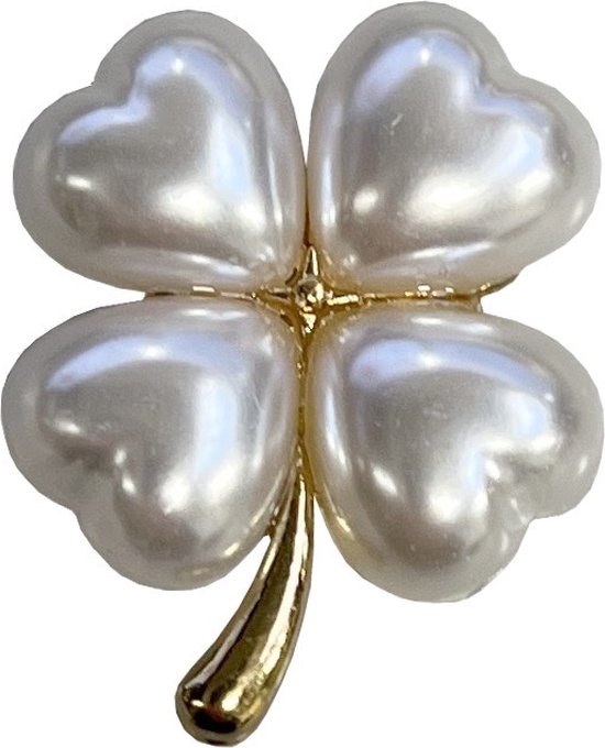 Fako Bijoux® - Broche Aimantée - Perle Trèfle à Quatre Feuilles - Aimant Foulard - Foulard - Hijab - Abaya - 23x28mm - Perle Acryl - Doré