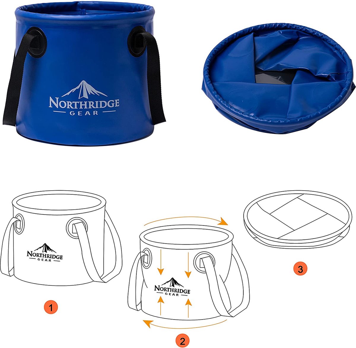 Opvouwbare emmervouwkom in een trendy design Camping vissen partytuin | Te gebruiken als opvouwbare waskom, waterkan of opvouwbare spoelbak | Blauw, 15L