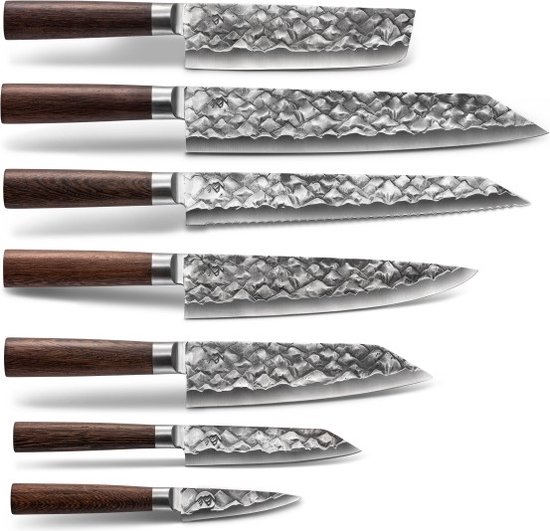 Ensemble de couteaux, 7 pièces, acier allemand, motif montagne 3D | Batterie  de... | bol.com