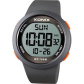 Xonix NY-A02 - Montre - Digitale - Homme - Homme - Ronde - Bracelet Siliconen - ABS - Chiffres - Rétroéclairage - Alarme - Start-Stop - Chronographe - Second fuseau horaire - Etanche - 10 ATM - Grijs - Oranje
