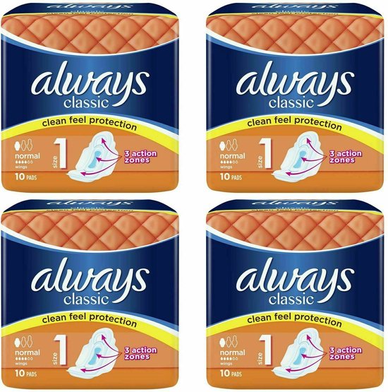 Always Classic Normal met vleugels - Voordeelverpakking 4 x 10 stuks | bol