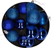 Kerstballen - 28x stuks - blauw - 5 en 6 cm - kunststof