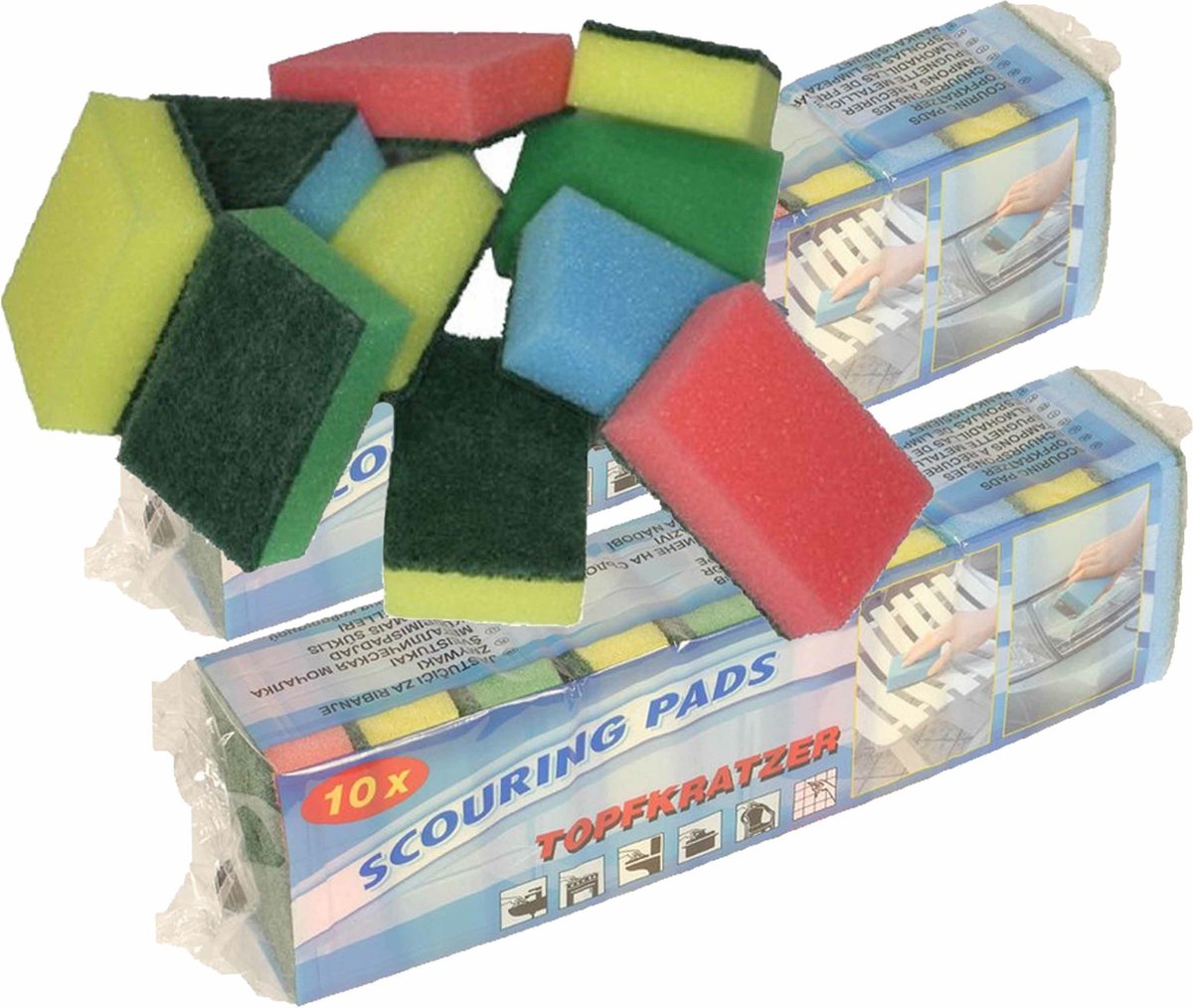 Schuursponsjes - 80x - multicolor - schuim/schuurspons - 9 x 6 x 3 cm - afwassponsjes