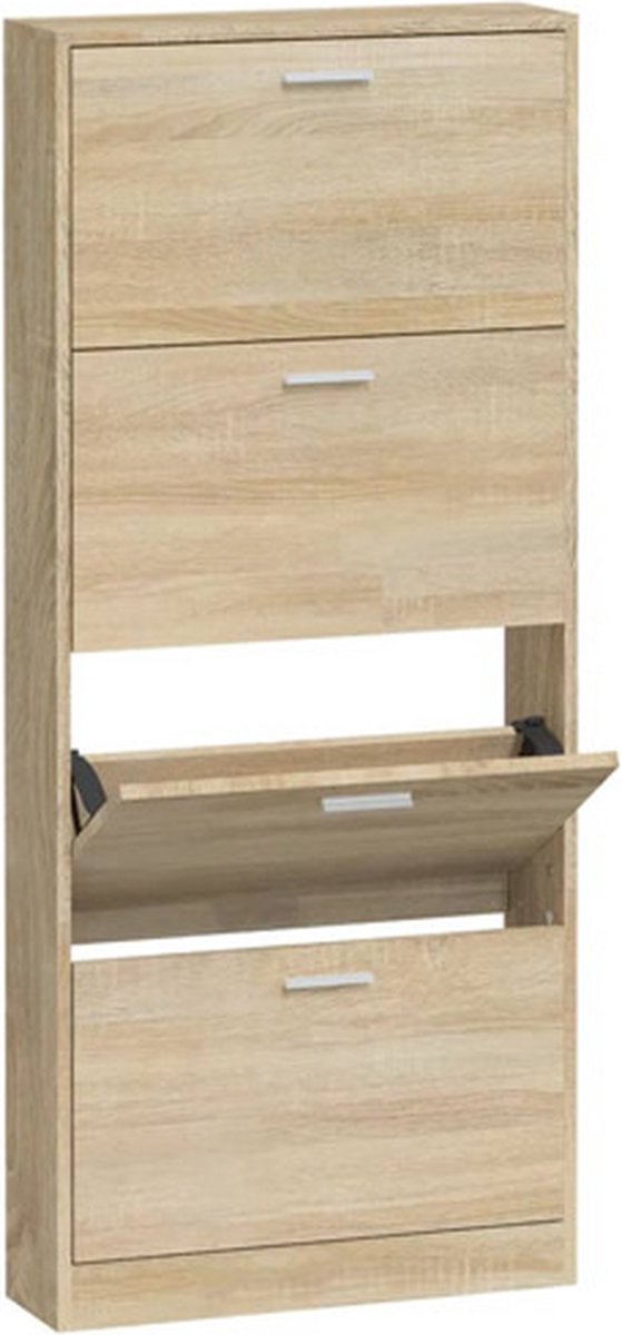 vidaXL Schoenenkast - 59x17x150 - cm - bewerkt - hout - eikenkleurig