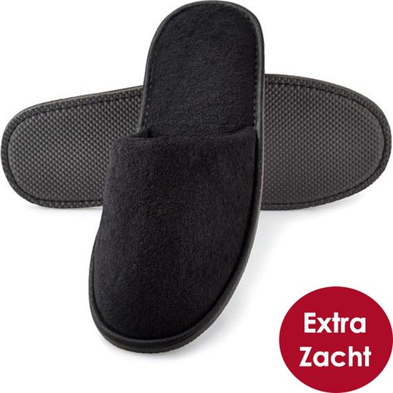 Comfy Badstof Slippers - Gesloten Neus - Maat 39/43 - 1 Paar - Vakantie Slippers - Spa slippers - Zwart - Merkloos