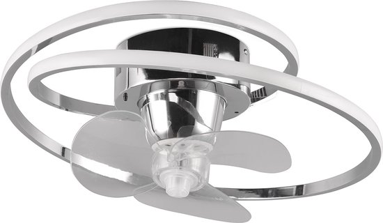 LED Plafondlamp met Ventilator - Plafondventilator - Torna Muaz - 38W - Aanpasbare Kleur - Afstandsbediening - Dimbaar - Rond - Chroom - Metaal