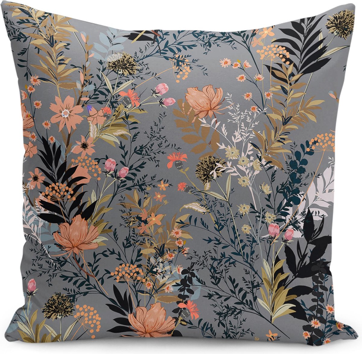Kussensloop - kussenhoes - Sierkussenhoes - hoes voor sierkussens Flora - Velvet Kussenhoesjes - 45x45 - Grijs - Aan beide zijdig bedrukt
