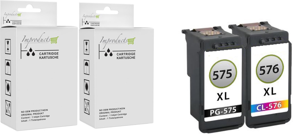 Improducts® set huismerk inkt cartridge voor Canon PG-575XL + CL-576XL voor o.a. Canon Pixma TR4750i TR4751i TS3550i TS3551i