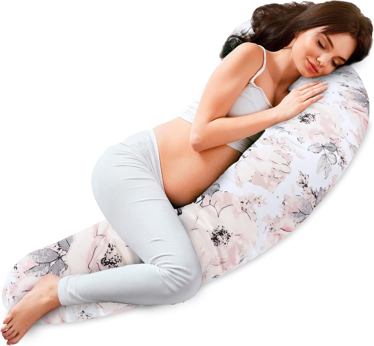 Goedkoopste Baby-zijslaapkussen 165 x 70 cm, katoenen comfortkussen, slaapkussen met hoes, zijslaapkussen, lichaamskussen met ritssluiting, wilde roos