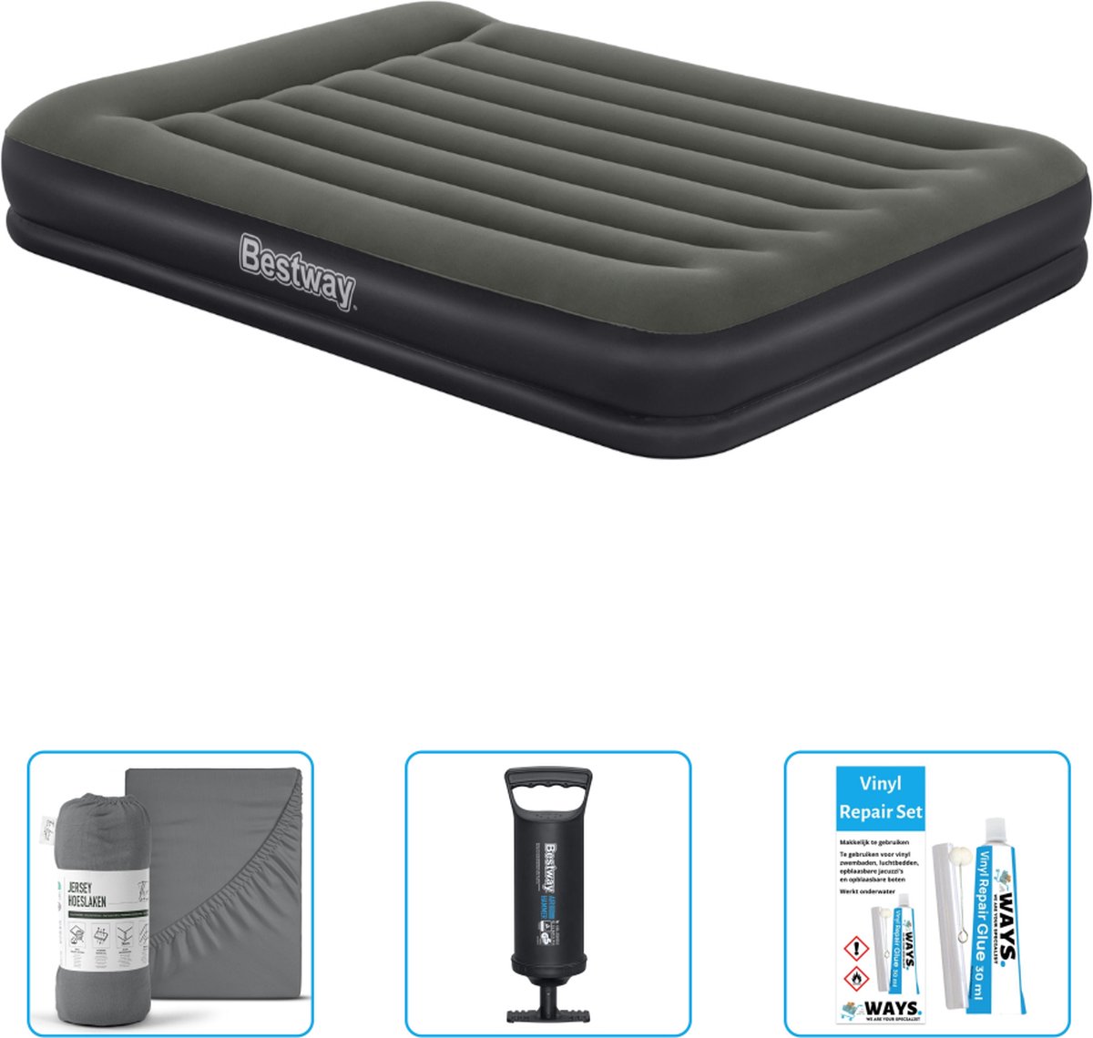 Bestway luchtbed - 2-Persoons - 152 x 203 x 36 cm - Groen - Inclusief Hoeslaken - Pomp en Reparatieset