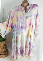 Batik zomer tuniek pastel kleuren lila met franjes grote maten 52 54 56