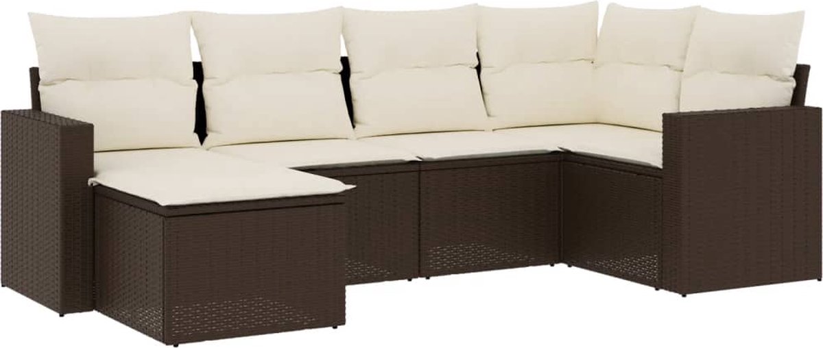 vidaXL 6-delige - Loungeset - met - kussens - poly - rattan - bruin