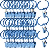 40 stuks blauwe gordijnklemmen met ringen, sterke decoratieve gordijnklemmen van metaal, 2,5 cm, roestvrije gordijnklemmen met ringen