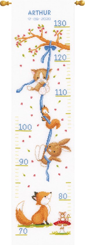 Vervaco - Telpakket kit - Geboorte - Groeimeter - Vrolijke bosvriendjes - PN-0170864 - Borduren - Borduurpakket - Borduurpakket geboorte - Borduurpakket volwassenen
