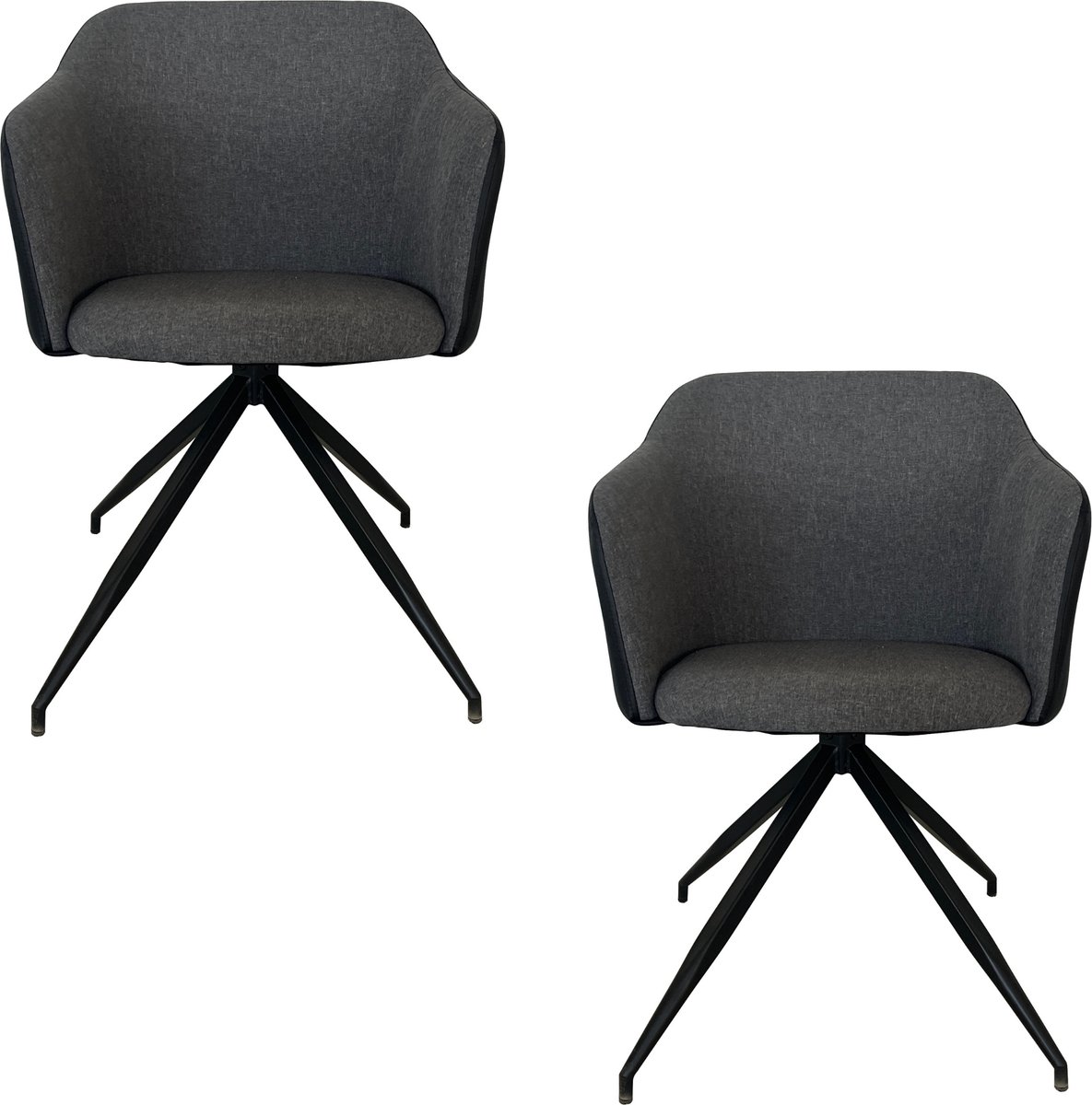 Lina® Lex Eetkamerstoelen - Set van 2 - Stof – Grijs - Metalen poten