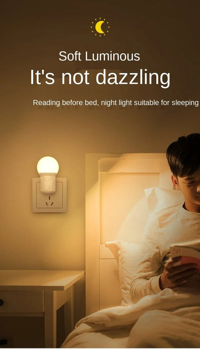 Europese Plug LED Nachtlampje - Dimbare Oogbescherming voor Baby's, Verpleegkundigen en Lezen - Ideaal voor Slaapkamers en Woonkamers, Direct in het Stopcontact - Wit van Merkloos — afbeelding 2