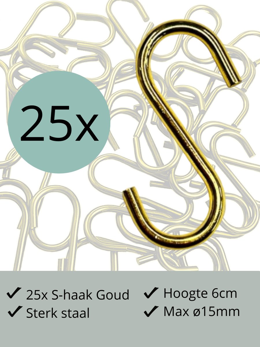 Leathergoodz - 25x S-haakjes Goud - 6cm/klein - ø15mm - s-haakjes - ophanghaken - handdoekhaakje - S-haken