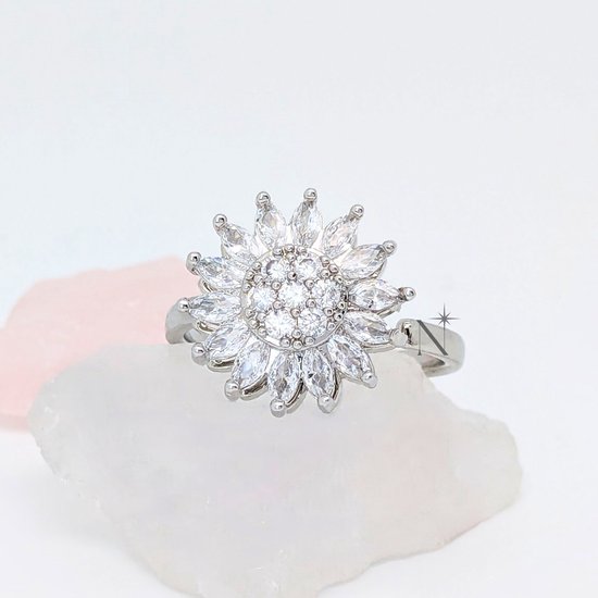 Luminora Sunflower Ring Zilver - Fidget Ring Zon - Anxiety Ring - Stress Ring - Anti Stress Ring - Spinner Ring - Spinning Ring - Draai Ring - Wellness Sieraden