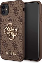 Guess PU 4G Kaartenslot Metal Triangle logo Hard case voor iPhone 11 Pro - Bruin
