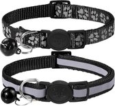 Reflecterende kattenhalsband met bel en veiligheidsontgrendeling, 2-pack meisje jongen huisdier kitten halsbanden verstelbaar 19-32cm zwart