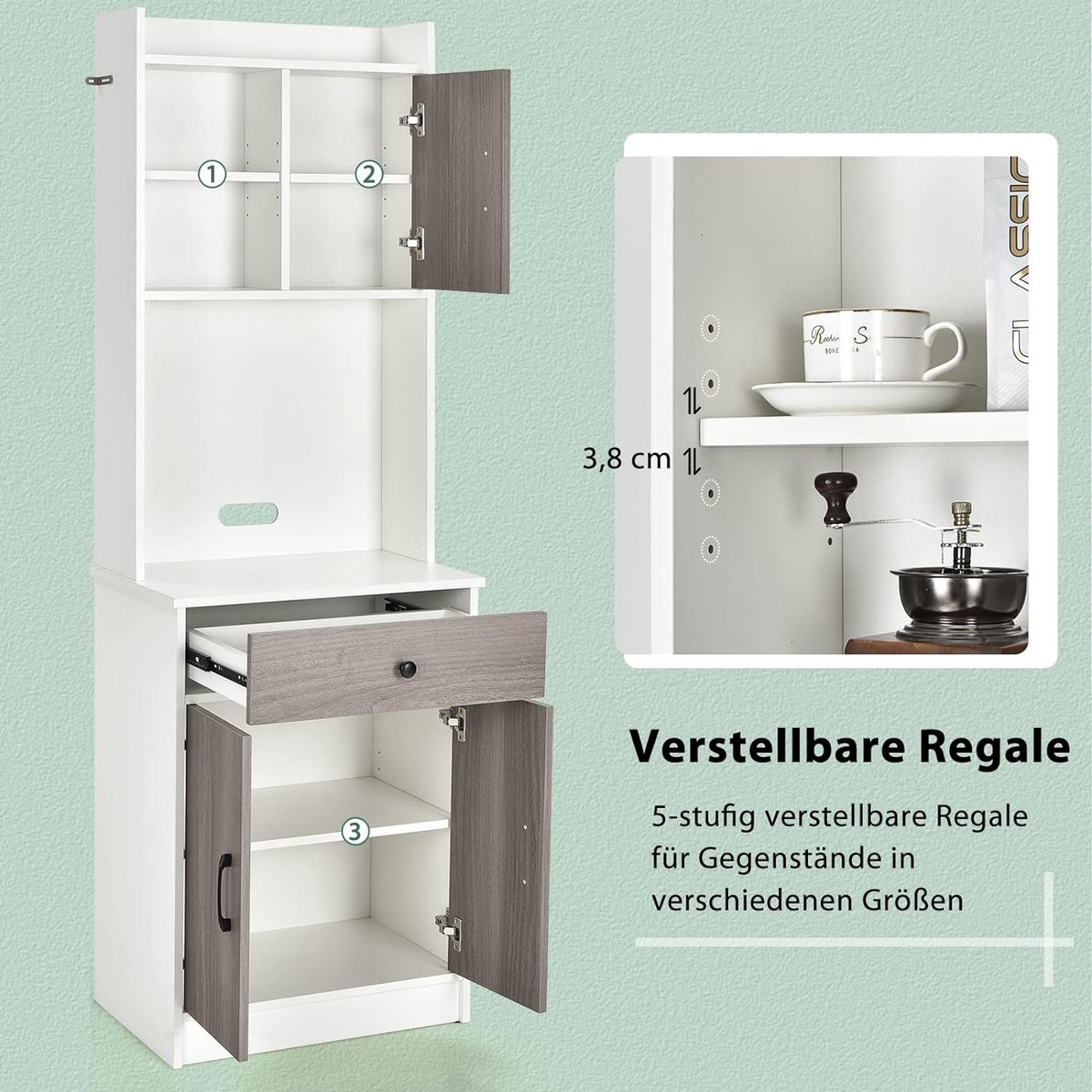 Hoge Keukenkast met Verstelbare Plank - Industrieel Design, 124,5 cm