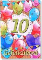 Hoera 10 Jaar! Luxe verjaardagskaart - 12x17cm - Gevouwen Wenskaart inclusief envelop - Leeftijdkaart