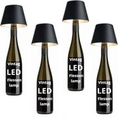 Lampe bouteille rechargeable - 4 pièces - Lampe de table - Zwart - Tactile Dimmable - USB C Rechargeable - LED