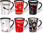 6 koffiekopjes van porselein, 125 ml, koffiemok, originele mokken om cadeau te geven, alleen koffiemokken, theekop, rood