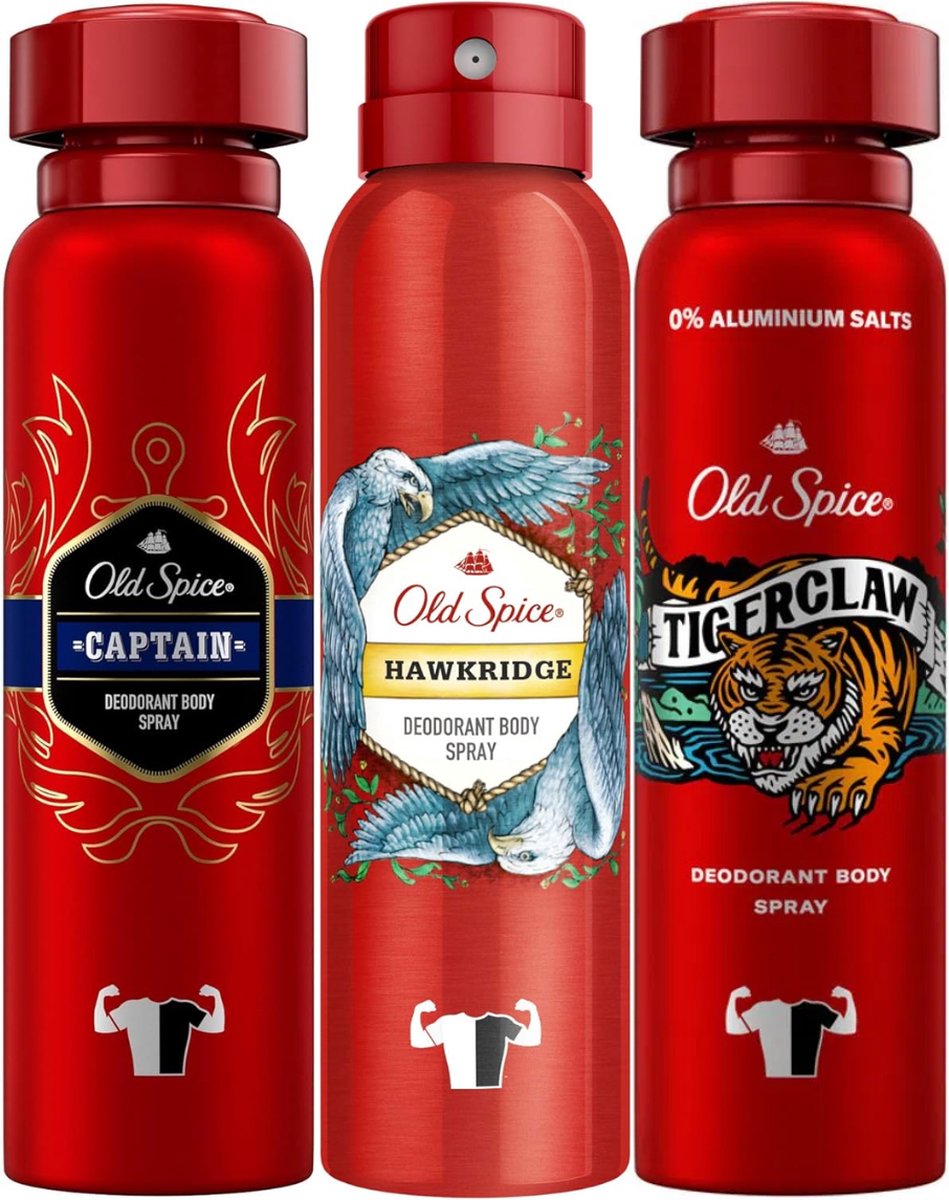 Goedkoopste Old Spice Deodorant Try Out Geschenkset - 3 x 150ml - Body Spray - Captain Hawkridge Tigerclaw