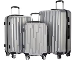 Swiss Homes© | Luxe Kofferset 3 Delig - Reiskoffers in Metallic Silver (Zilver) met TSA slot | 20 - 24 - 28 Inch - Koffers met Dubbele wielen - 360° spinners - 100% ABS - Hard Case - Trolley Set | Handbagage + Ruimbagage | 2026 Limited Edition
