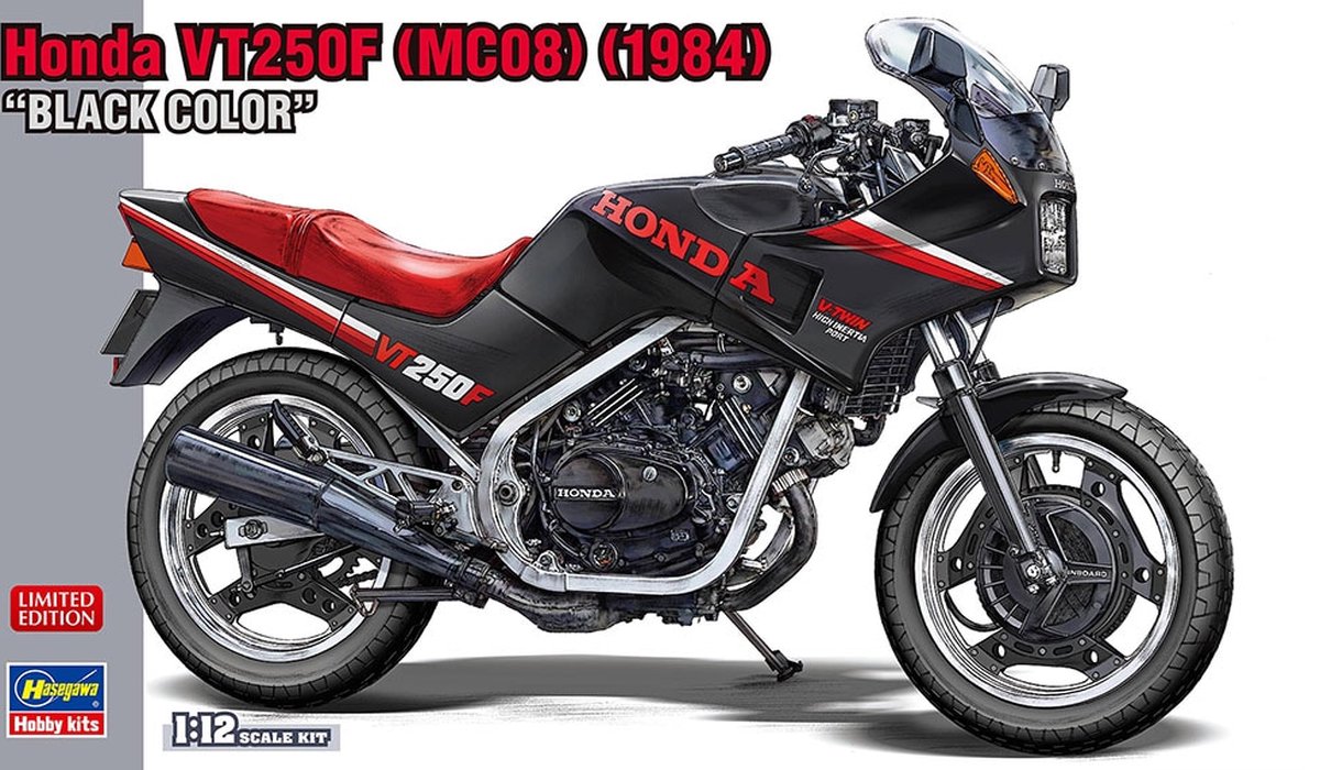 Hasegawa 1:12 21755 Honda VT250F (MC08) (1984) Black Color Limited Edition Plastic Modelbouwpakket