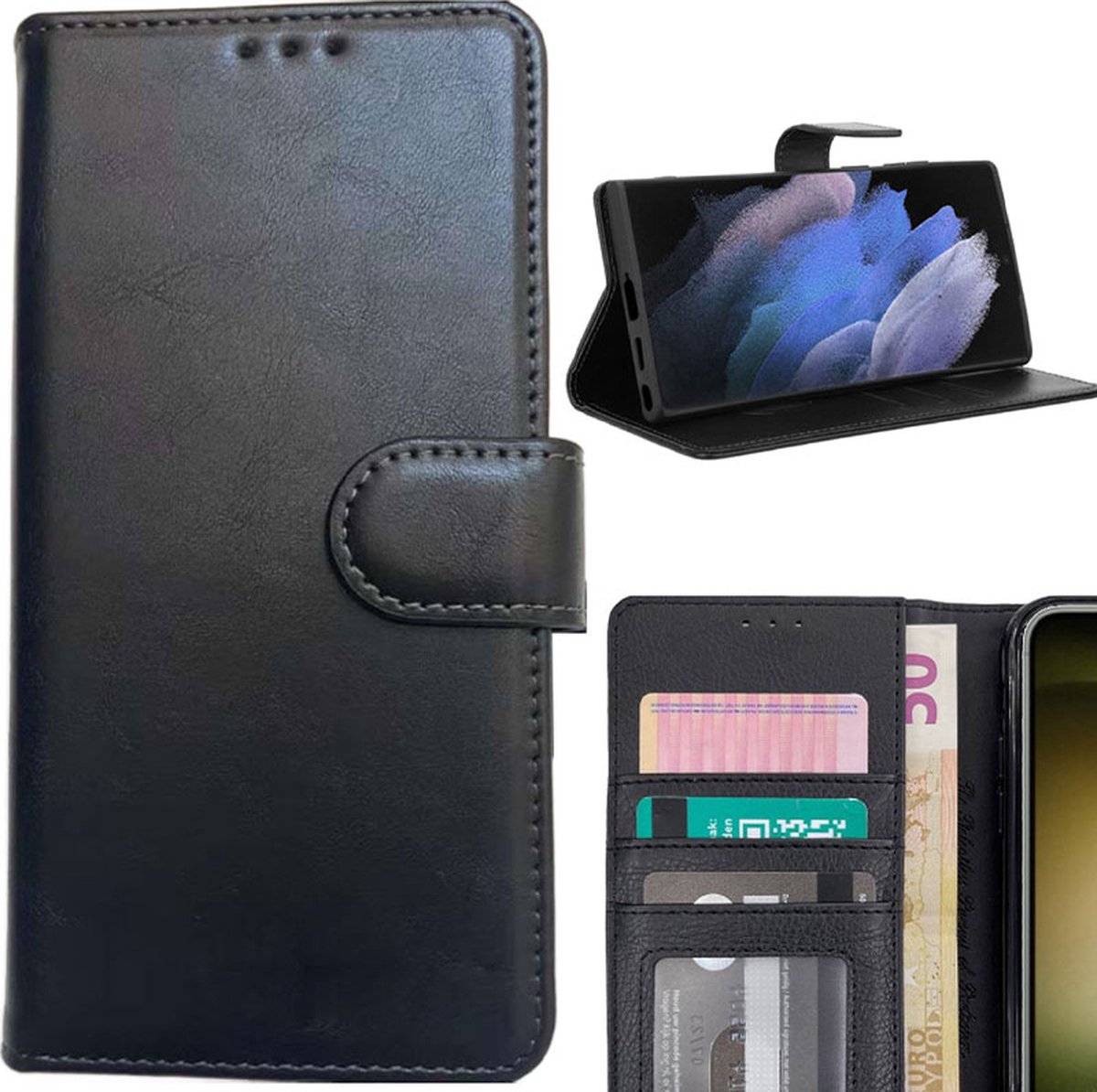 Geschikt voor Galaxy S24 Zwart - Portemonnee Wallet Case Pasjeshouder - boek Telefoonhoesje Kunstleer - Book case