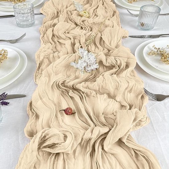 6 Packs Tafelloper Beige, 35 x 120 Salie Beige Boho Tafelloper Bruiloft Tafel Decor Tafelkleed voor Bruiloft Feest Bruids Douche Tafeldecoraties