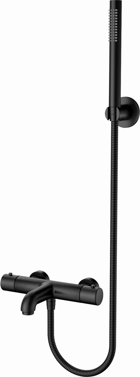 Thermostatische Bad/Douchekraan met Staafhanddouche en Handdouchehouder - Lonis - RVS - Mat Zwart