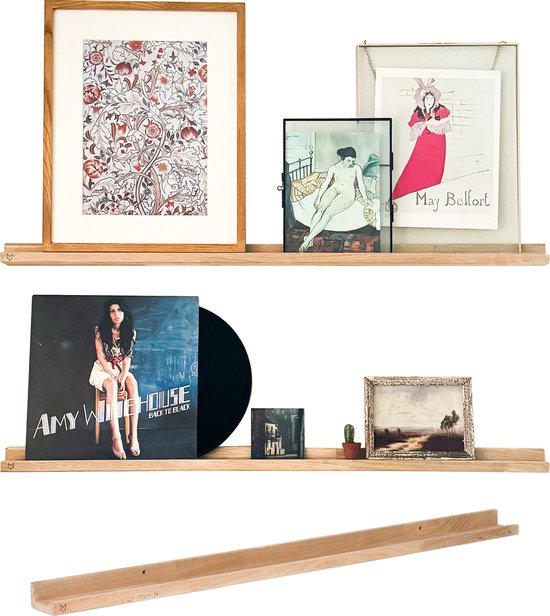 Eiken wandplank - 99 cm - Wandplank zwevend - Wandplank hout - Fotoplank - Met opzetrand - FSC Europees hout - Handgemaakt in Nederland